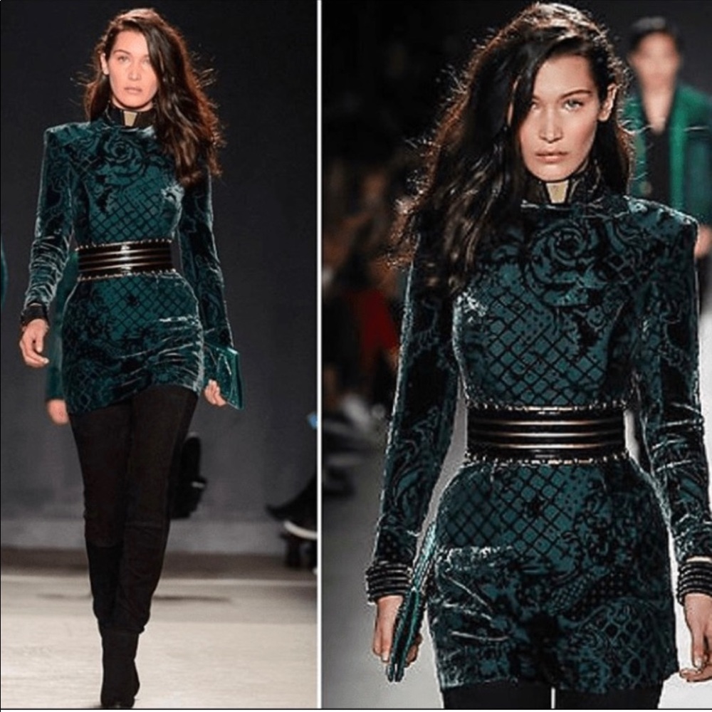 Balmain X H&M Velvet Green Burnout Dress W/ Zippers sz8